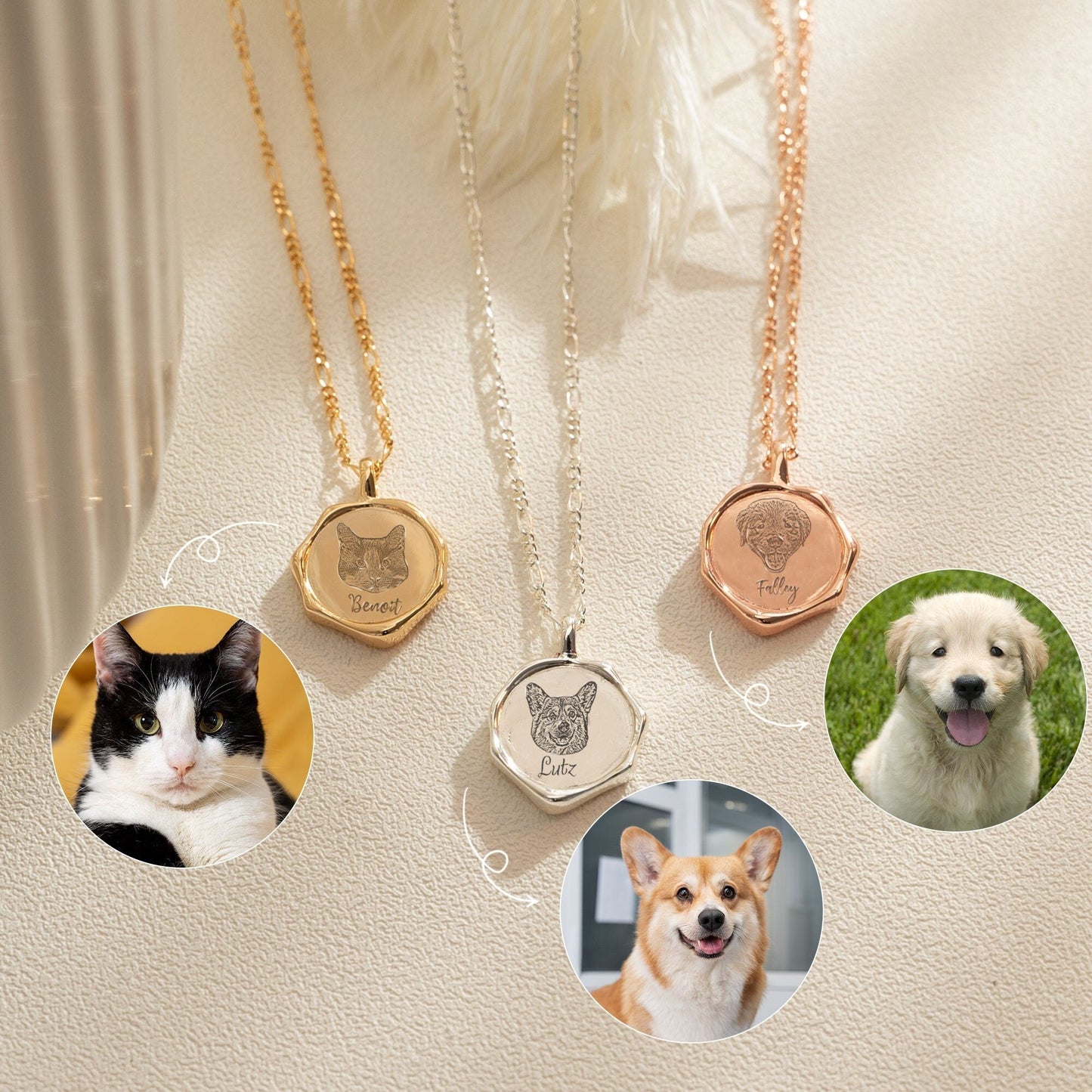 Custom Engraved Pet Portrait Necklace – Personalized Jewelry in Gold, Silver & Rose Gold