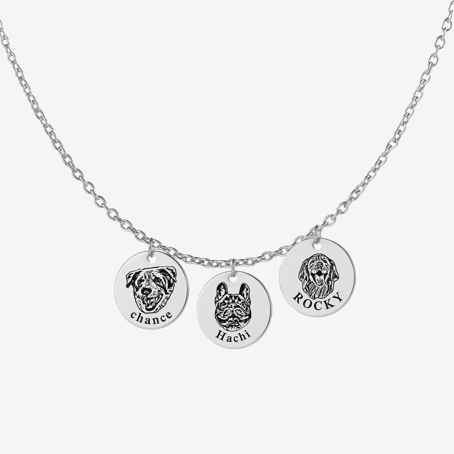 Custom Pet Portrait Necklace – Shallow Engraving, Personalized Memorial Jewelry for Pet Lovers