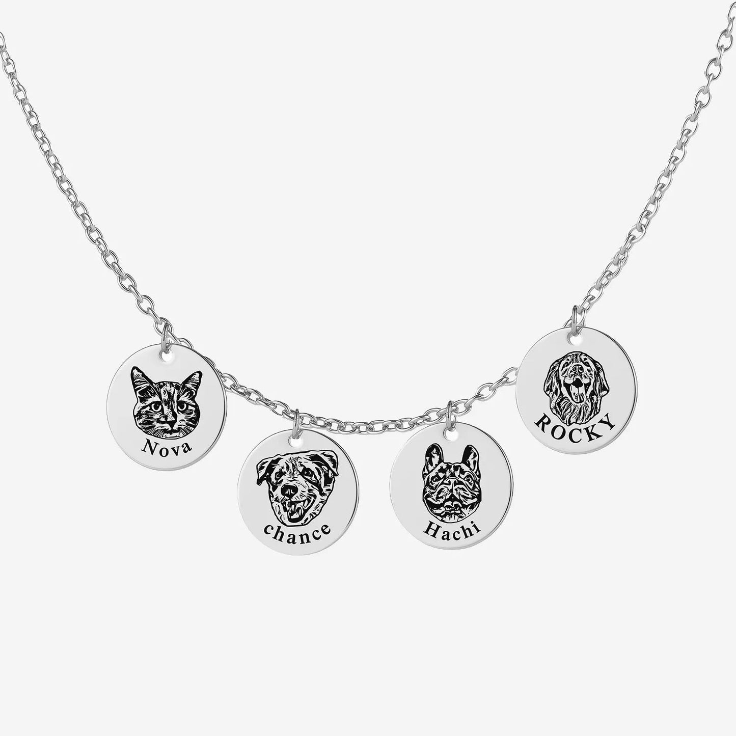 Custom Pet Portrait Necklace – Shallow Engraving, Personalized Memorial Jewelry for Pet Lovers