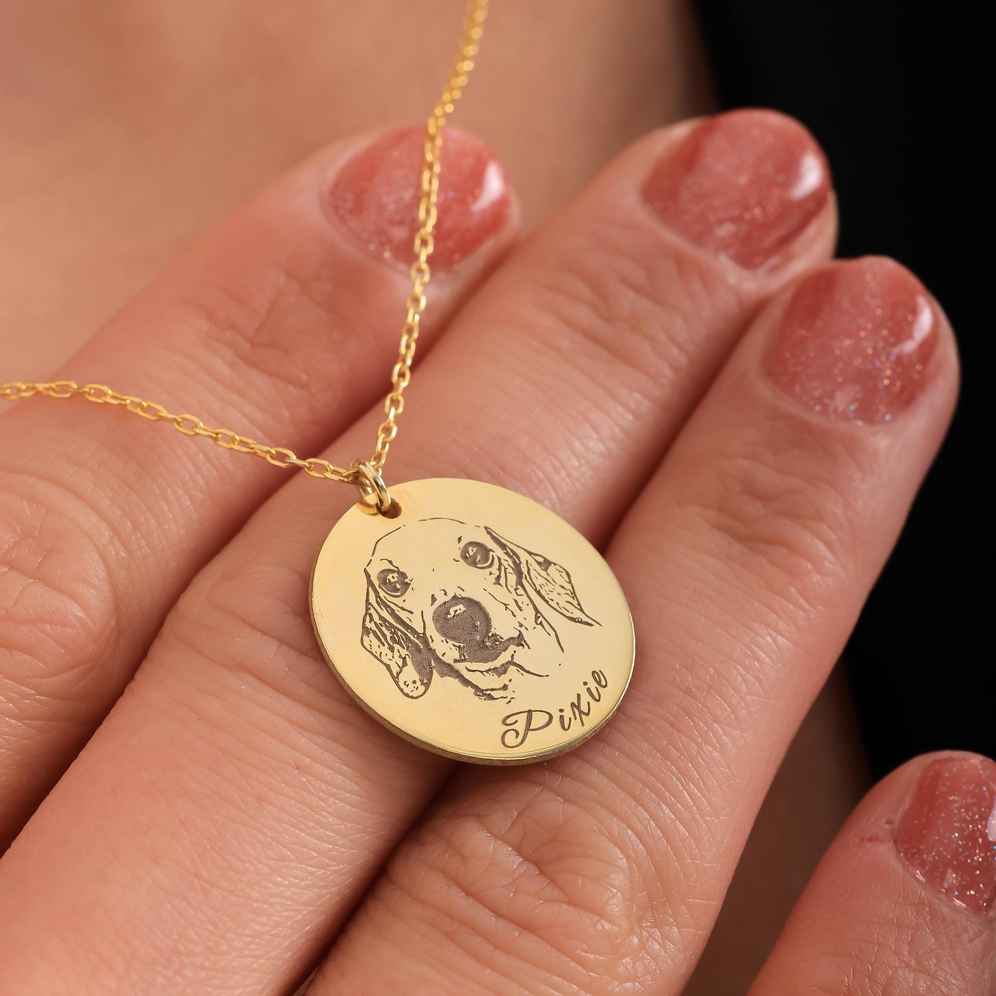 Custom Pet Portrait Necklace – Shallow Engraving, Personalized Memorial Jewelry for Pet Lovers