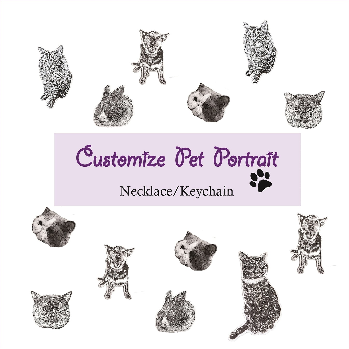 Custom Pet Portrait Dog Keychain – Personalized Engraved Pet Jewelry for Dog Lovers