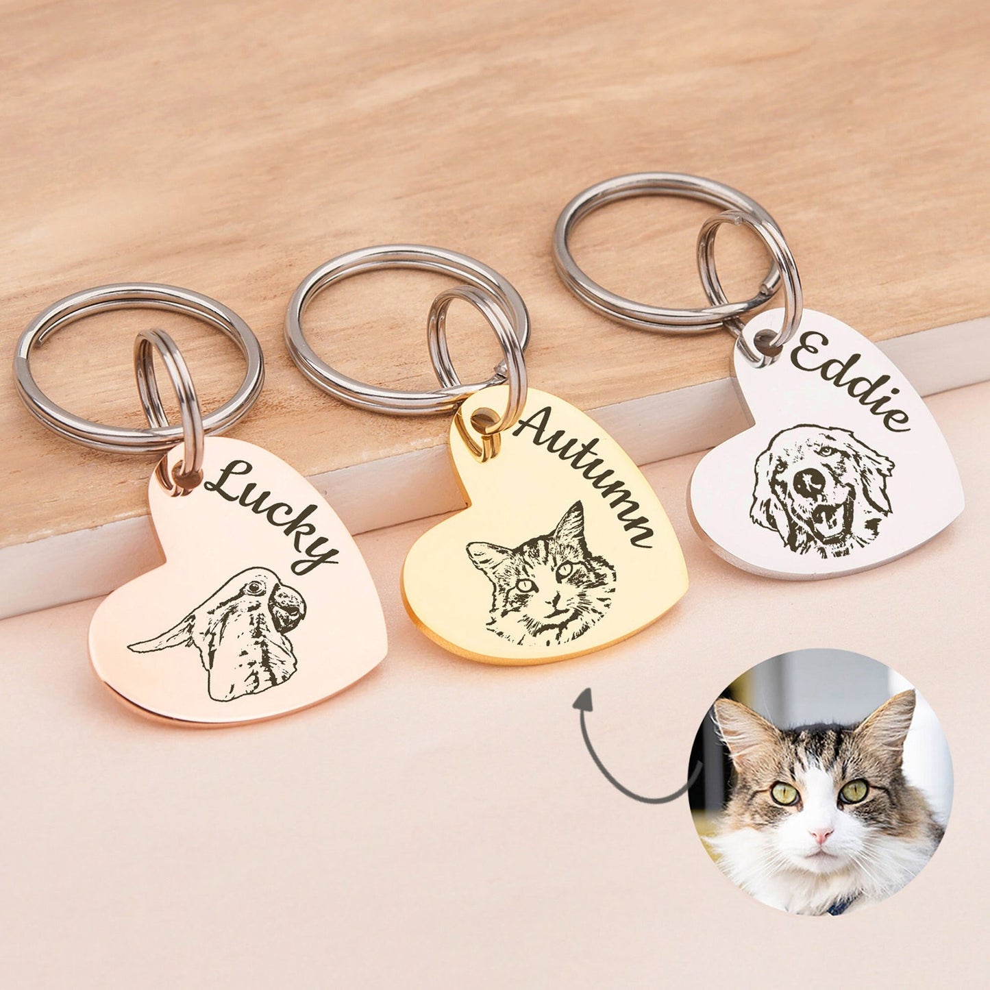 Custom Pet Photo Heart Keychain – Personalized Memorial Gift for Pet Lovers