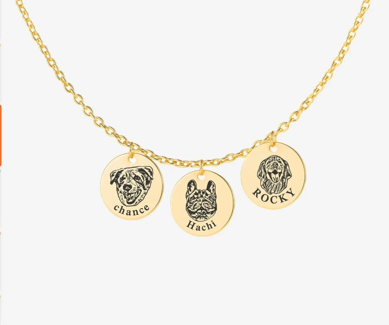 Custom Pet Portrait Necklace – Shallow Engraving, Personalized Memorial Jewelry for Pet Lovers