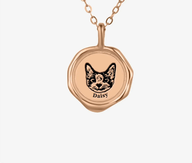 Custom Engraved Pet Portrait Necklace – Personalized Jewelry in Gold, Silver & Rose Gold