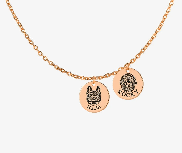 Custom Pet Portrait Necklace – Shallow Engraving, Personalized Memorial Jewelry for Pet Lovers