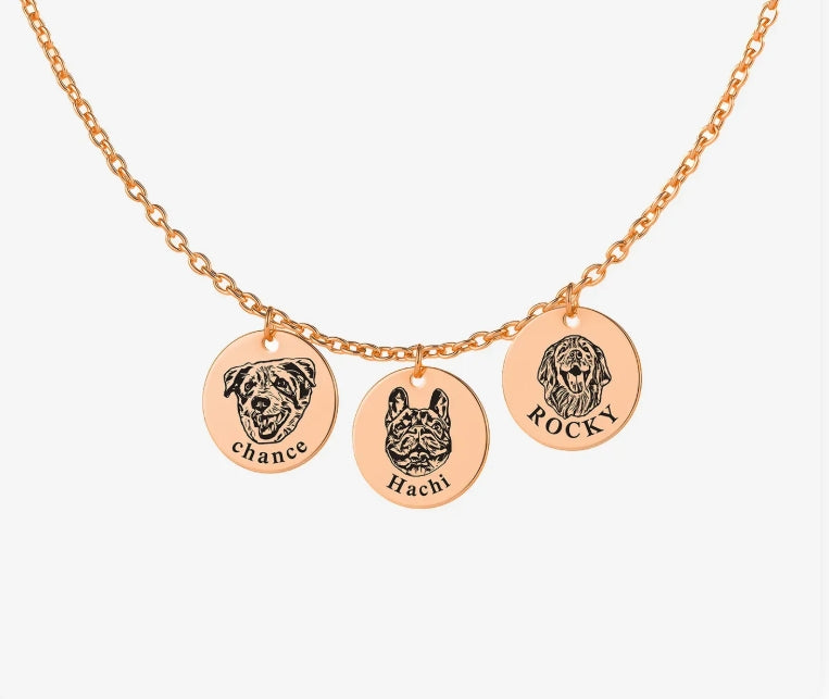 Custom Pet Portrait Necklace – Shallow Engraving, Personalized Memorial Jewelry for Pet Lovers