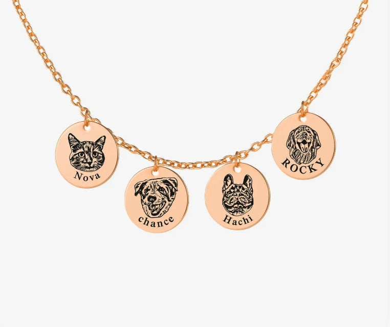 Custom Pet Portrait Necklace – Shallow Engraving, Personalized Memorial Jewelry for Pet Lovers