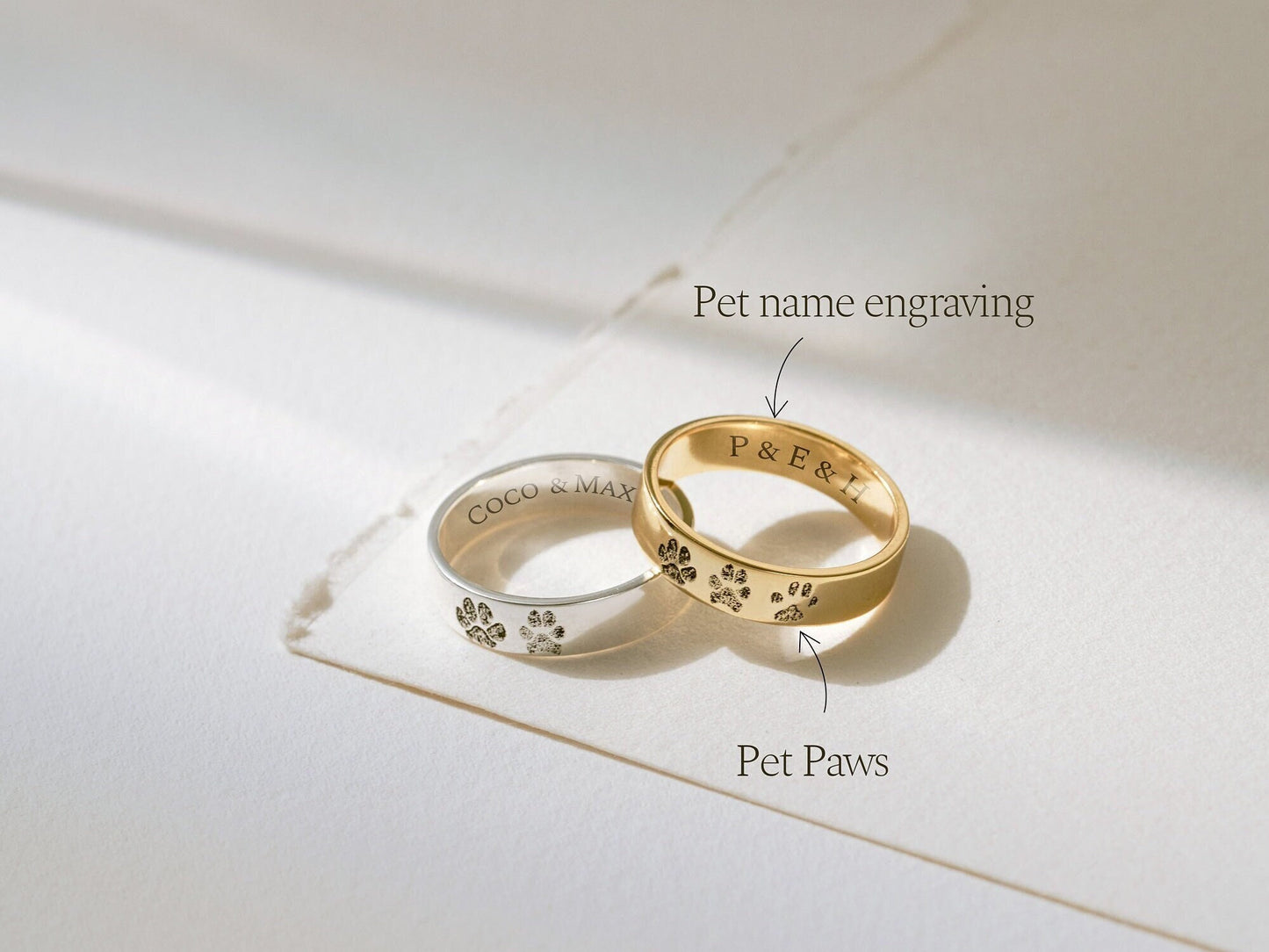 Custom Pet Paw Print Ring – Personalized Name Ring, Pet Memorial Jewelry Gift