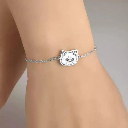 Bluepluspet Custom Pet Face Bracelet – Hand-Drawn Pet Charm in Gold, Silver, or Rose Gold
