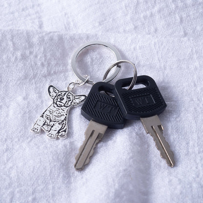 Custom Pet Portrait Dog Keychain – Personalized Engraved Pet Jewelry for Dog Lovers