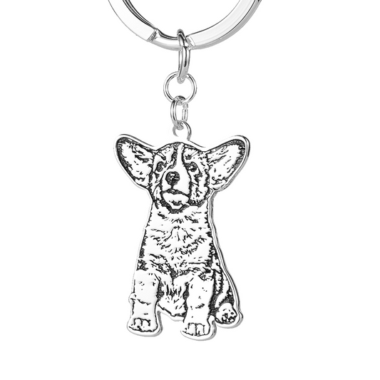 Custom Pet Portrait Dog Keychain – Personalized Engraved Pet Jewelry for Dog Lovers