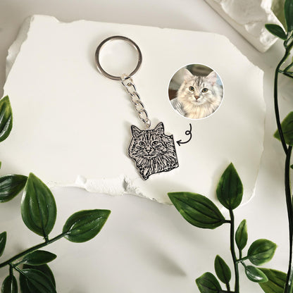 Custom Pet Portrait Dog Keychain – Personalized Engraved Pet Jewelry for Dog Lovers