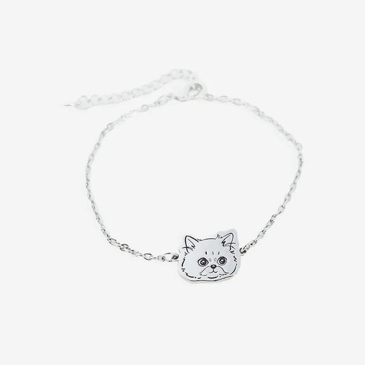 Custom Pet Face Bracelet – Personalized Hand-Drawn Pet Portrait Charm, Memorial Jewelry Gift