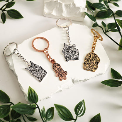 Custom Pet Portrait Dog Keychain – Personalized Engraved Pet Jewelry for Dog Lovers